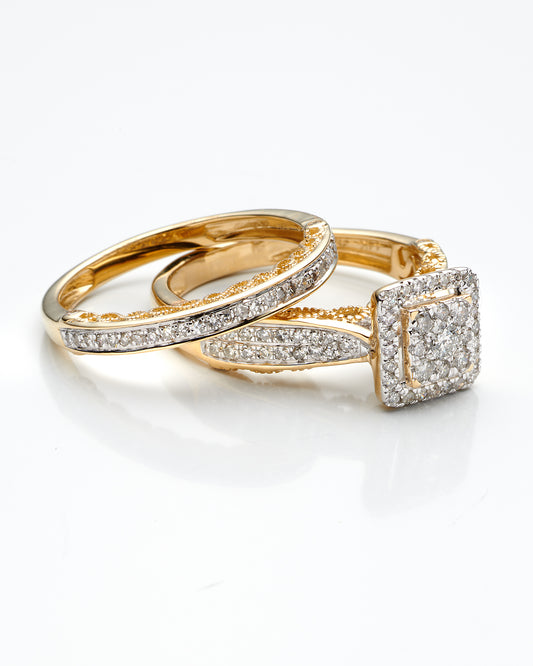 0.75Ctw 14K Yellow Gold Square Diamond Cluster Bridal Set Size 7 3.3Dwt