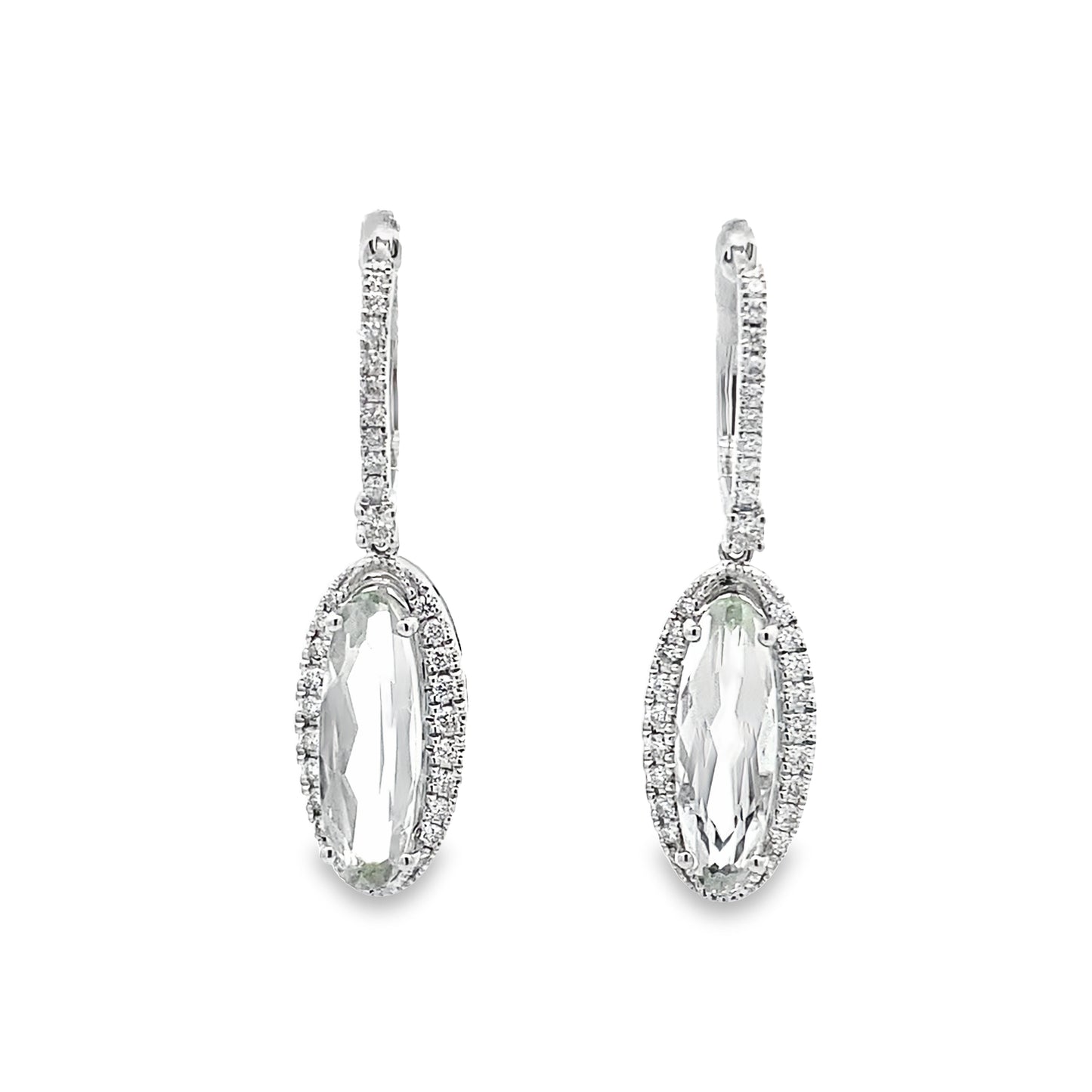 0.45Ctw Dia 3.95Ctw Green Amethyst 14K White Gold Drop Earrings