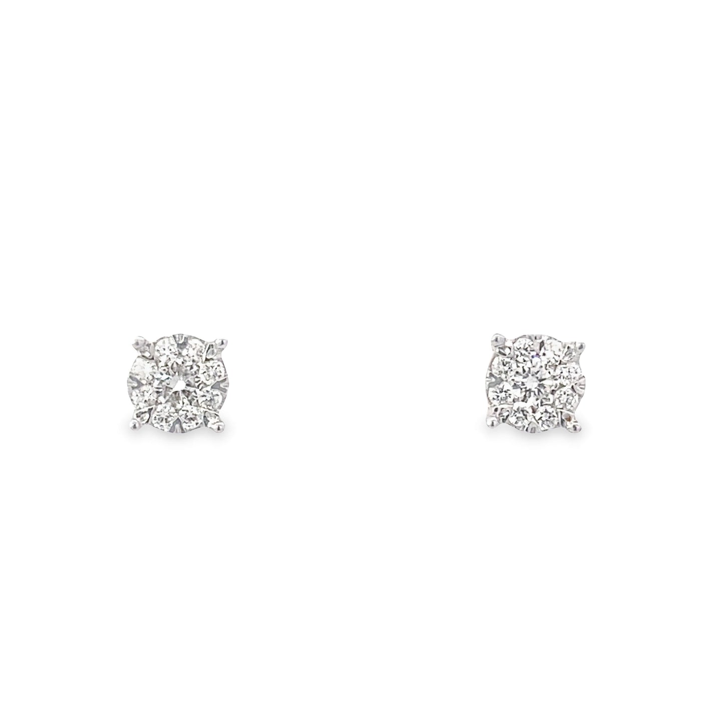 1/2Ctw 14K White Gold Diamond Flower Cluster Earrings