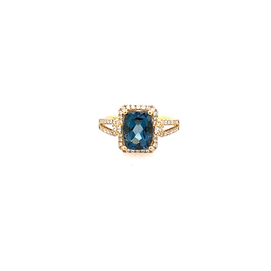 0.31Ctw Dia 2.60Cwt London Blue Topaz 14K Yellow Gold Ring Size 7 2.6Dw