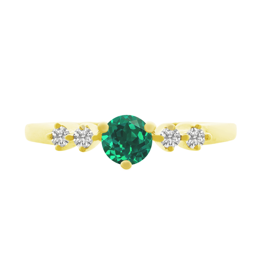 0.05Ct Dia 0.17Ct Em 14K Yellow Gold Dia & Emerald Fashion Ring Size 7 1.2Dwt