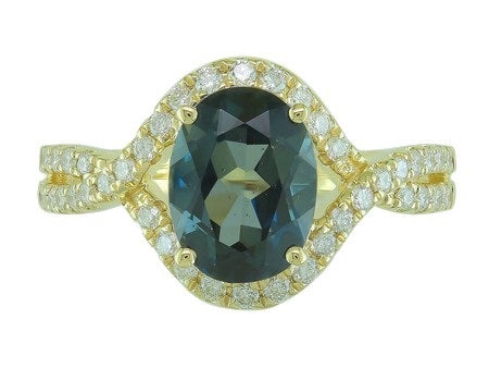 0.35Ctw Diamond 2.29Ctw London Blue Topaz 14K Yellow Gold Ring Size 7 2.0Dwt
