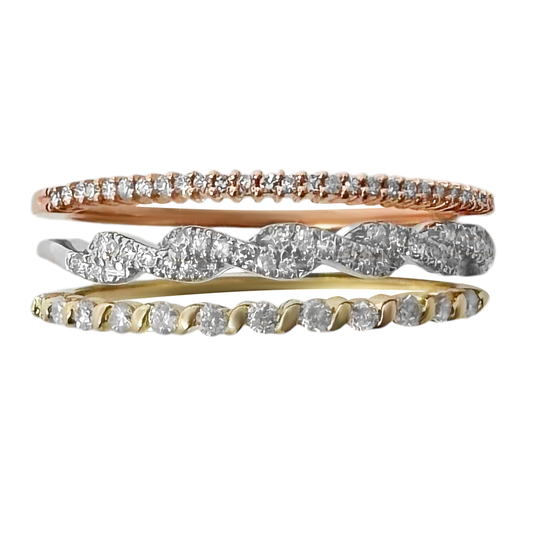 0.25Ctw 10K Tri Color Gold Diamond Lds Stackable Band Size 7 1.7Dwt