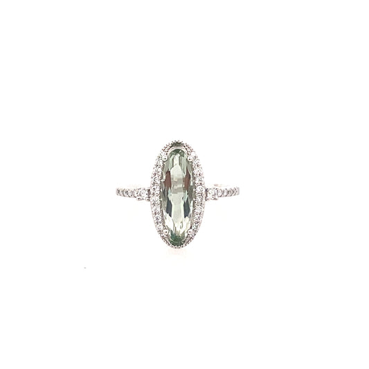 1.92Geamov/ 0.25Ctw Dird 14K White Gold Green Amethyst & Dia Ring Size 7 2.0Dwt