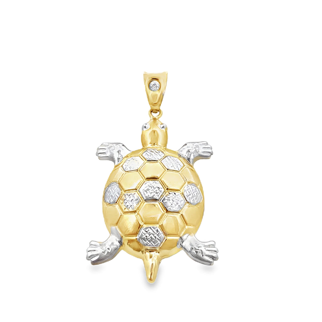 14K Two Tone Gold Turtle Style Pendant 3.2Dwt