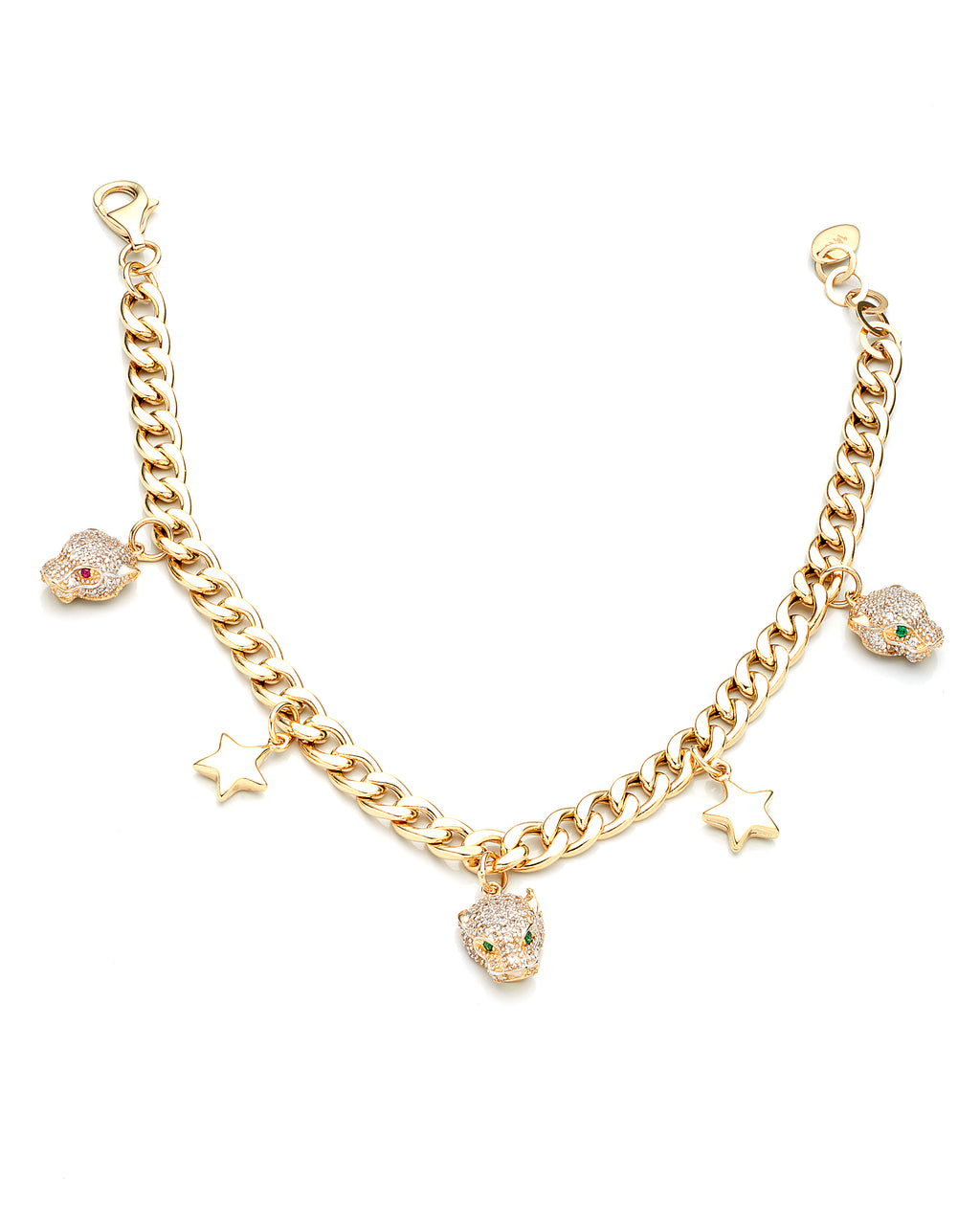 14K Yellow Gold Ladies Panther Head Curb Link Charm Bracelet 8In 5.5Dwt