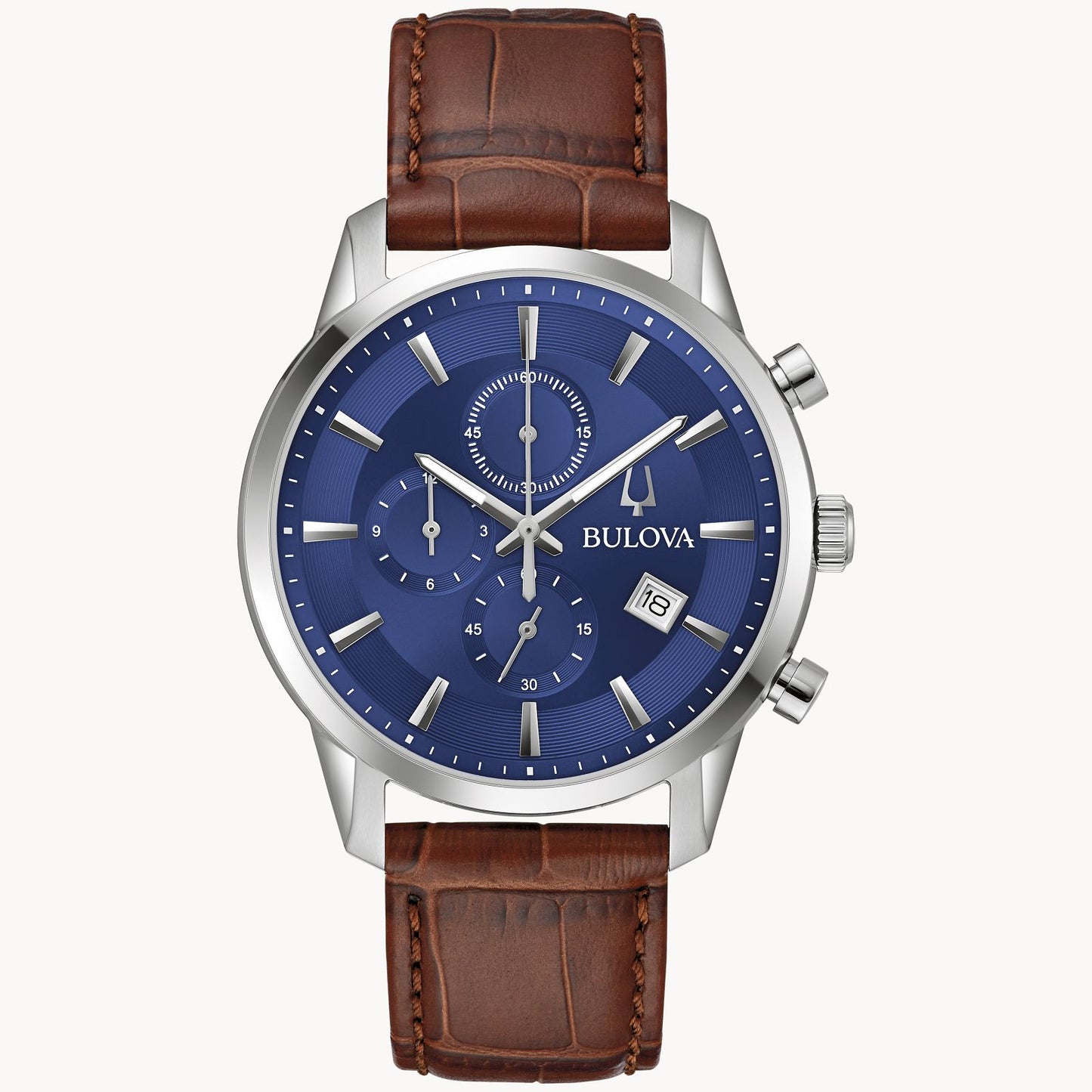 Bulova Sutton Mens Watch (96B402) Brown Leather Strap Blue Dial