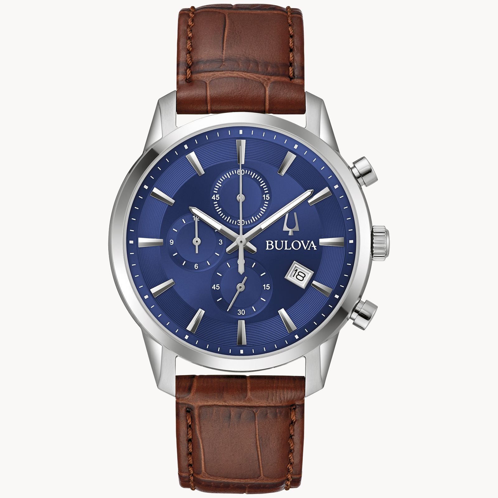 Bulova Sutton Mens Watch (96B402) Brown Leather Strap Blue Dial