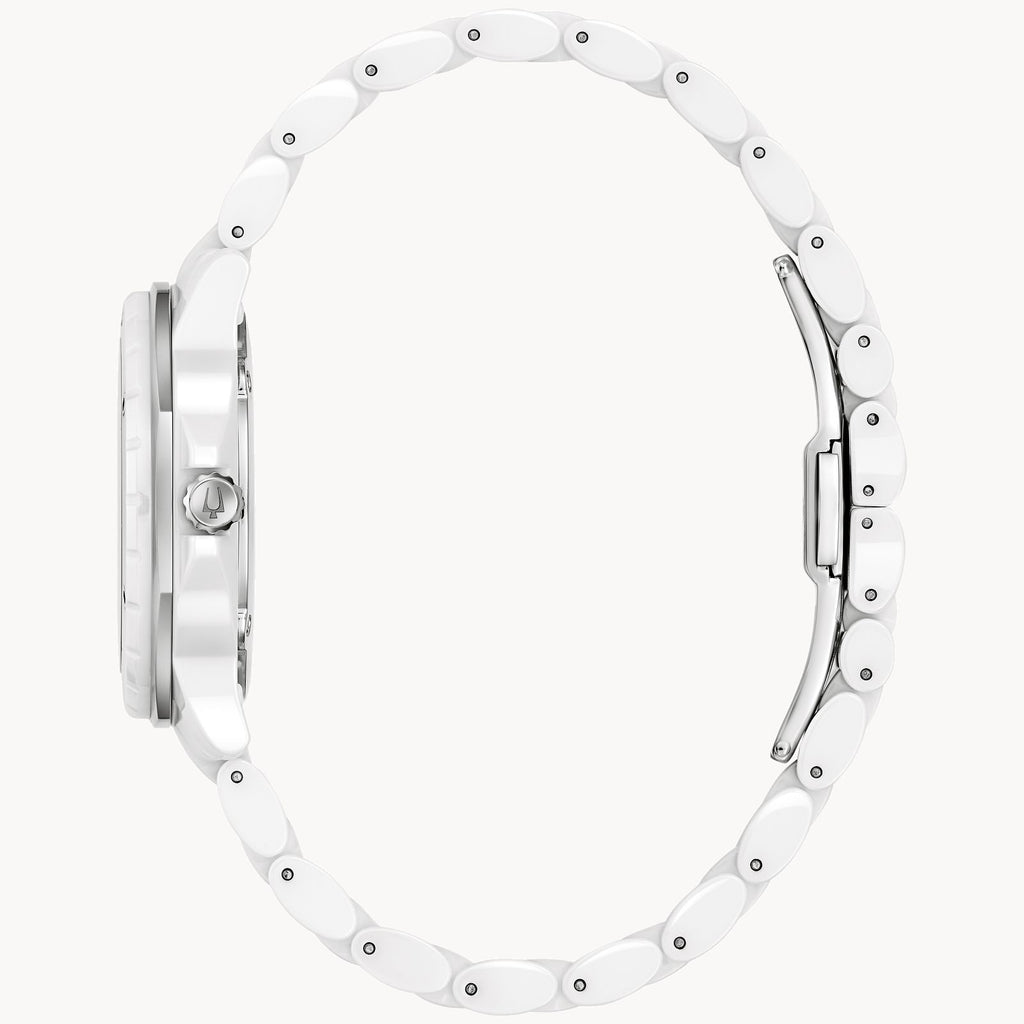 Bulova Ladies’ Whatch White Ceramic And Silver-Tone Stainless Steel(98P222)