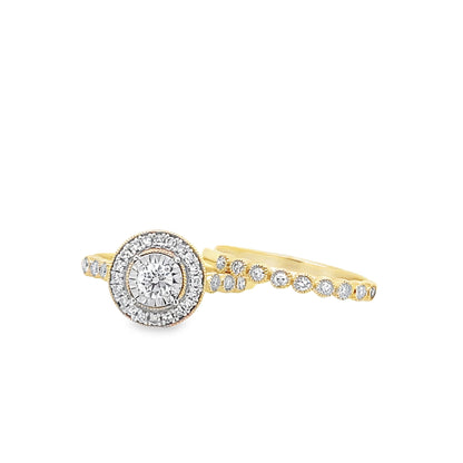 0.50Ct 14K Yellow Gold Diamond Wedding Set Ring Size 7 3.1Dwt