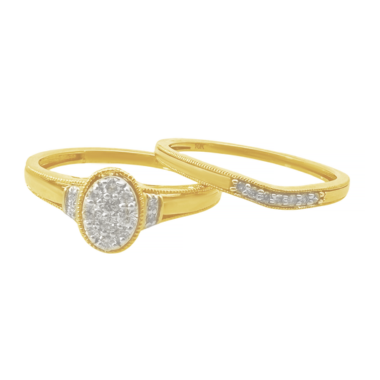 0.20Ctw 10K Yellow Gold Diamond Wedding Set Ring Size 7 1.9Dwt