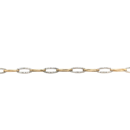 (Uj2)1.10Ctw 14K Yellow Gold Diamond Fancy Link Bracelet 7In