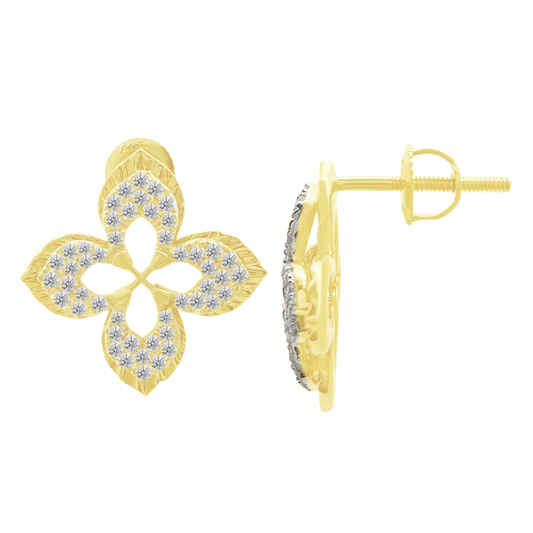 0.20Ctw 14K Yellow Gold Diamond Flower Stud Earrings