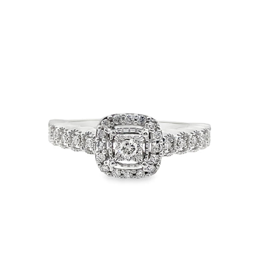 0.25Ct 14K White Gold Diamond Engagement Ring Size 7 1.7Dwt