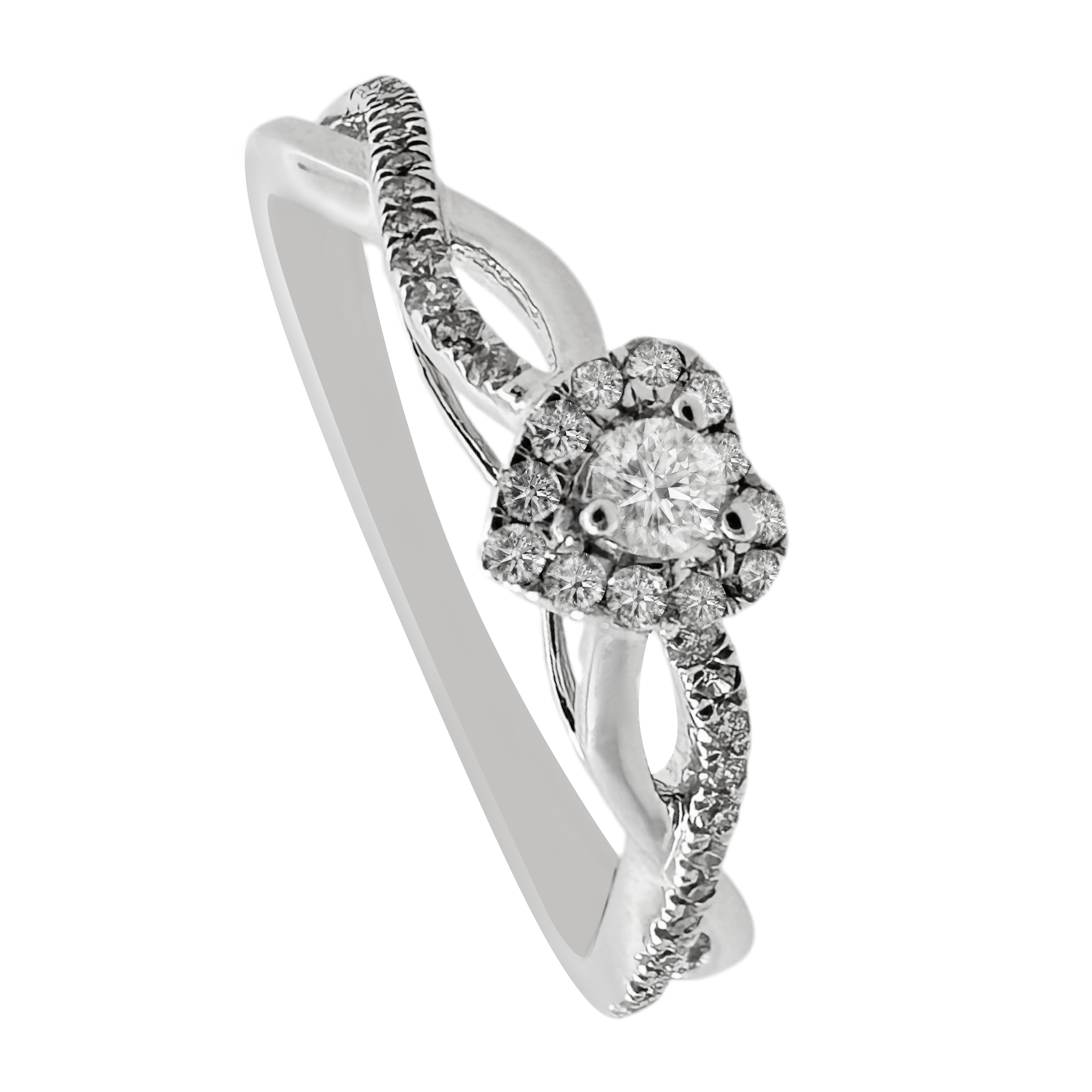 0.20Ct 10K White Gold Diamond Heart Engagement Rings Size 7 1.0Dwt