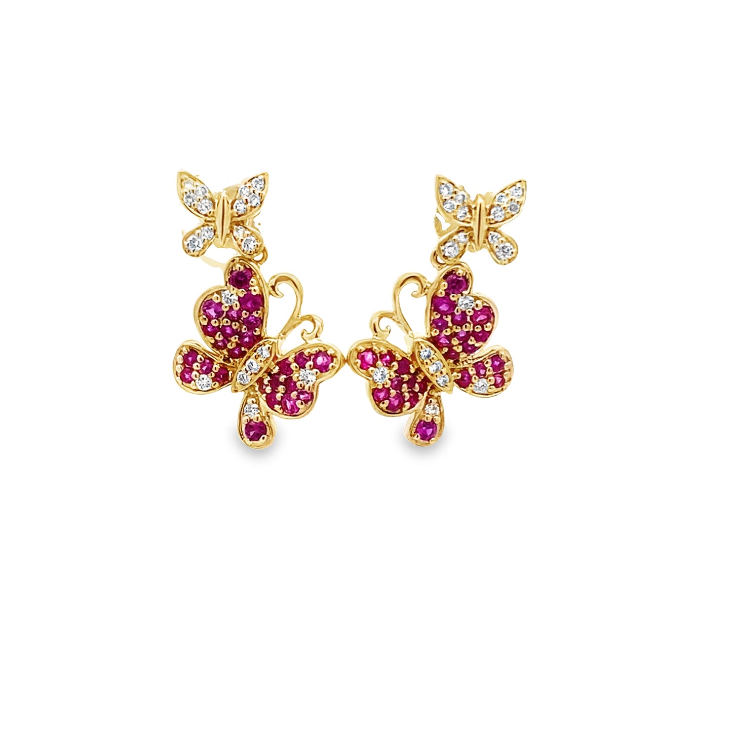 0.19Ctw Dia 0.55Ctw Ruby 14K Yellow Gold Butterfly Earrings