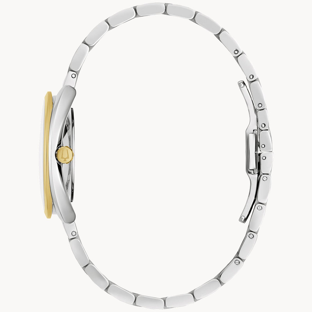 Bulova Ladies Duality Watch Set (98X13) Two Tone Stainless Steel Comes W/ 1 Black & 1 White Leather Band