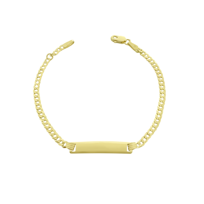 14K Yellow Gold Baby Italian Curb Link ID Bracelet 4Mm 6In 1