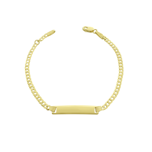 14K Yellow Gold Baby Italian Curb Link ID Bracelet 4Mm 6In 1
