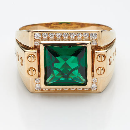 10K Yellow Gold Square Green Stone Ring Size12 6.8Dwt