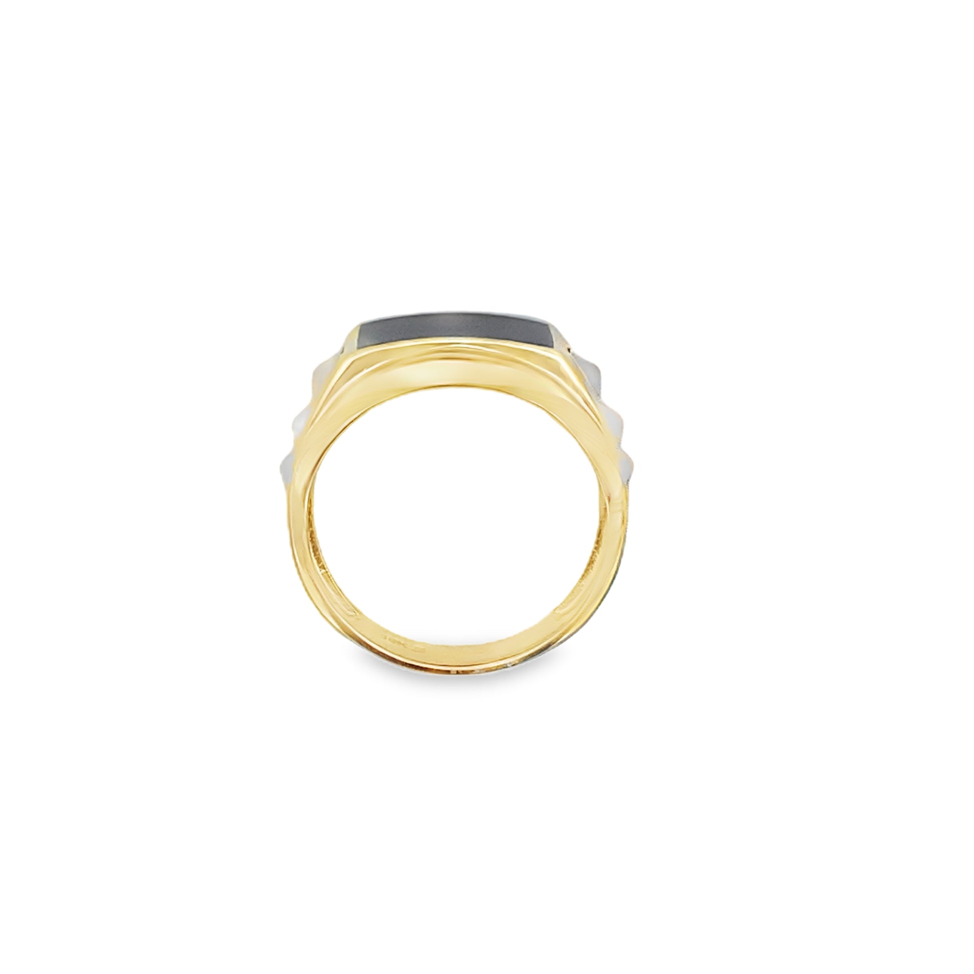 10K Two Tone Mens Onyx Fashion Ring With Cubic Zirconia Size 11 3.8Dwt