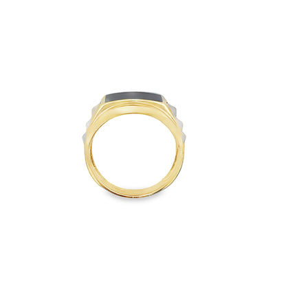 10K Two Tone Mens Onyx Fashion Ring With Cubic Zirconia Size 11 3.8Dwt