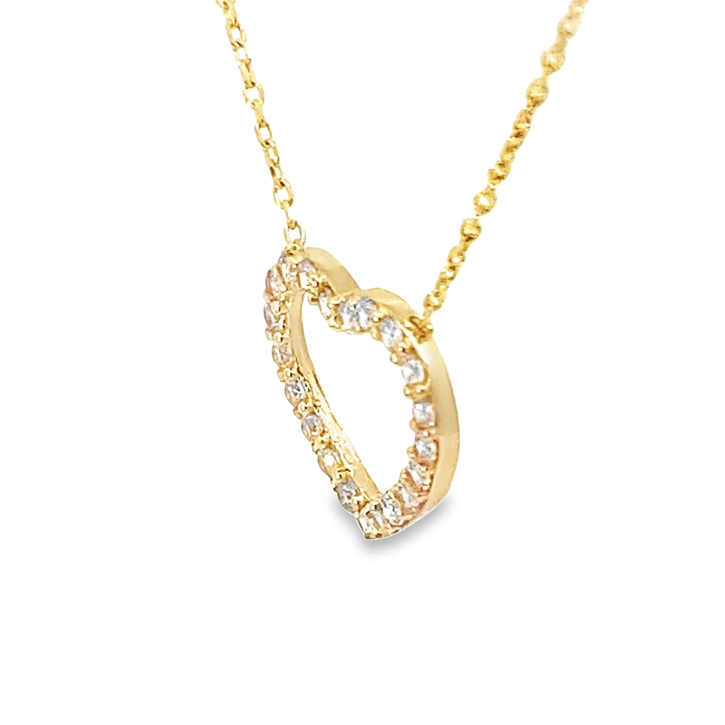 14K Yellow Gold Cz Heart Pendant Necklace 18In