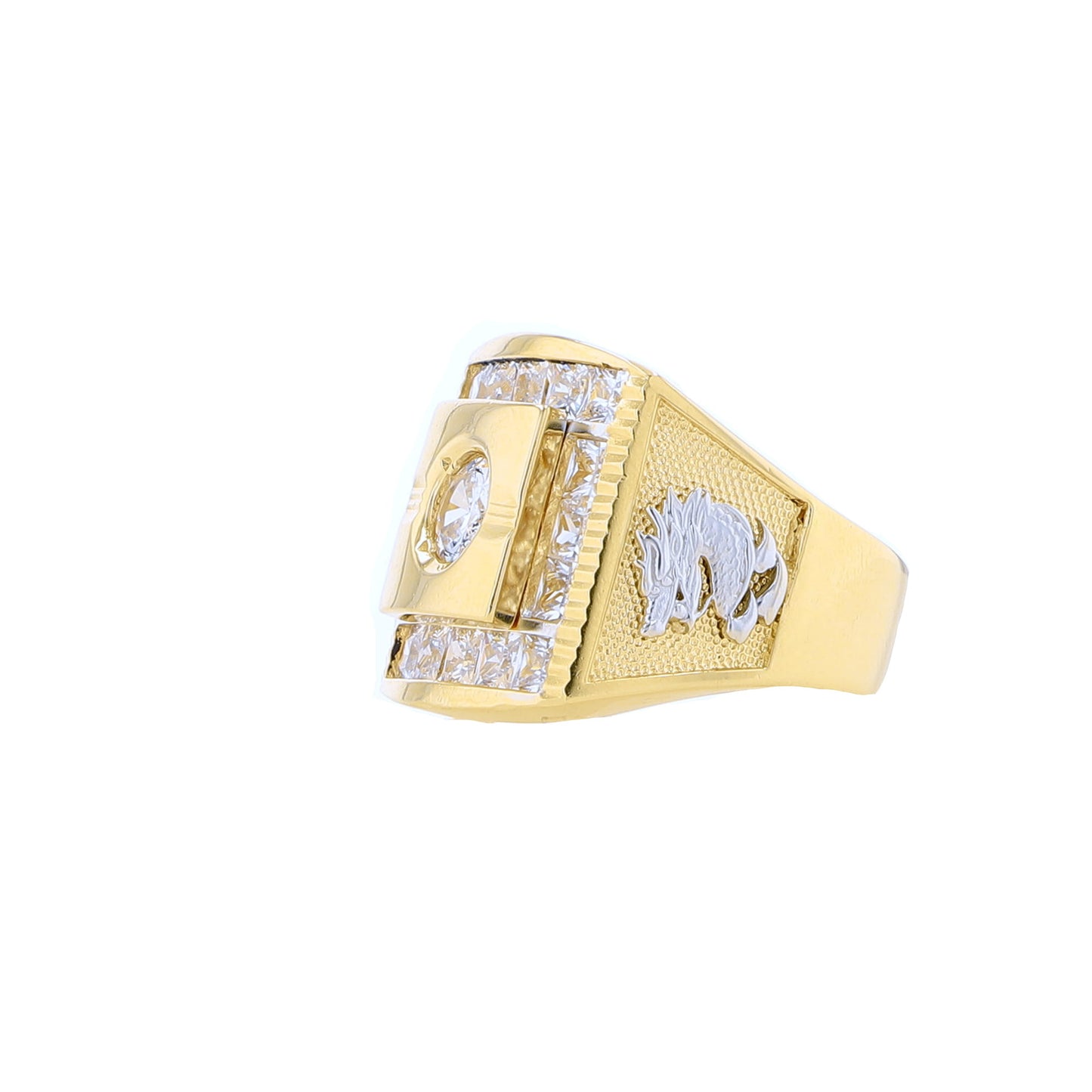 14K Two Tone Gold Cz Fashion Ring Mens Size 11 10.8Dwt