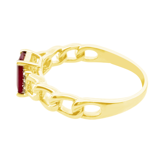 0.04Ct Dia 0.95Ct Ru 14K Yellow Gold Dia & Ruby Fashion Ring Size 7 1.6Dwt