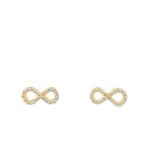 14K Yellow Gold Cz Infinity Stud Earrings