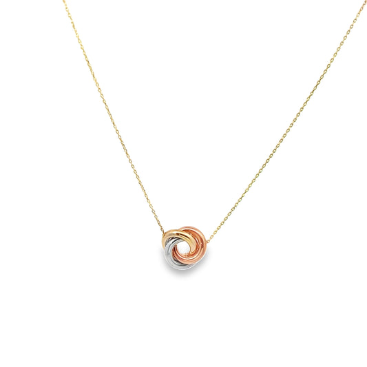 14K Tri Color Love Knot Pendant Necklace 18In