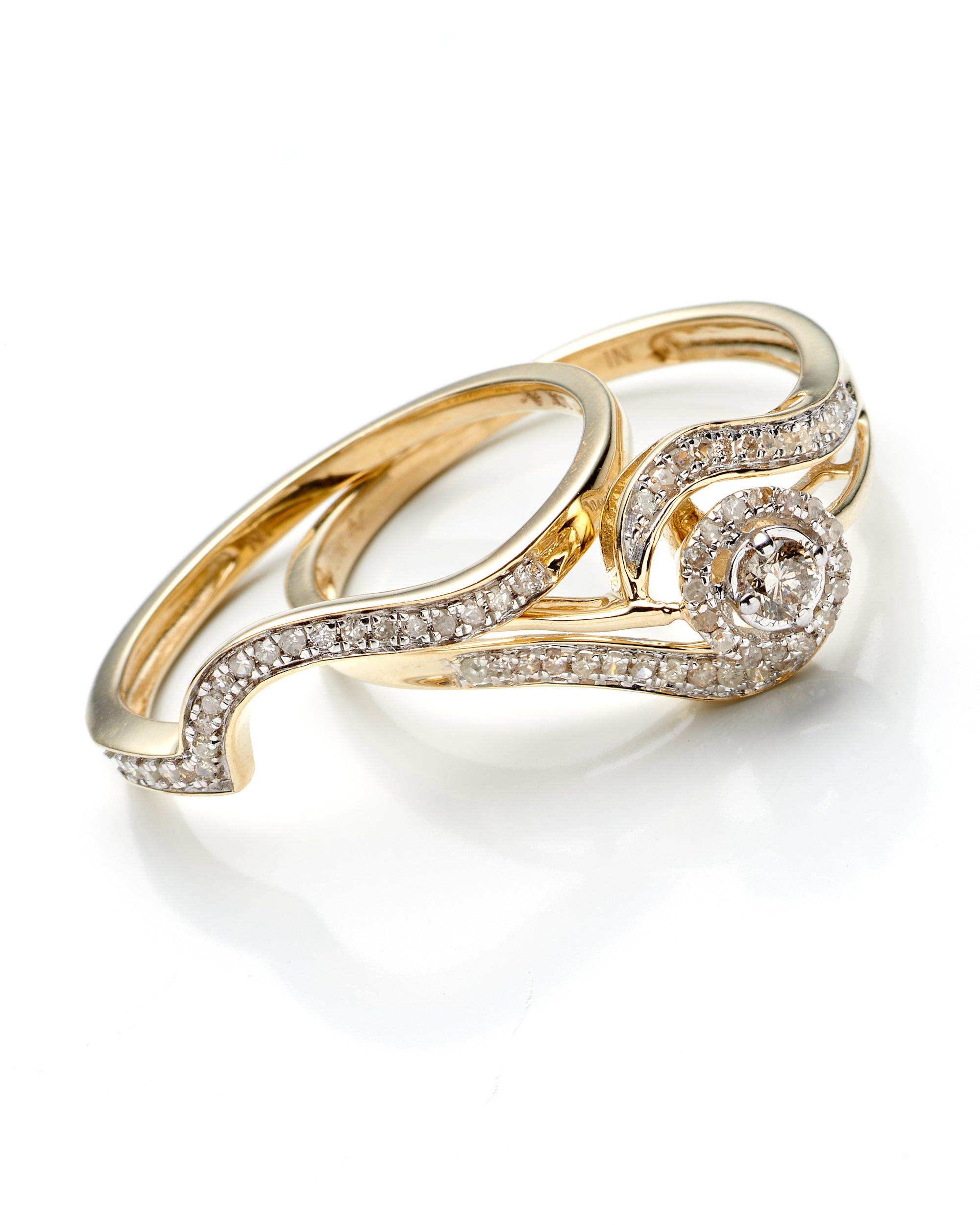 0.25Ctw 10K Yellow Gold Lds Rnd Halo Wedding Set Size 7 1.8Dwt