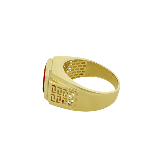 10K Yellow Gold Mens Red Stone Ring Size 13 4.4Dwt