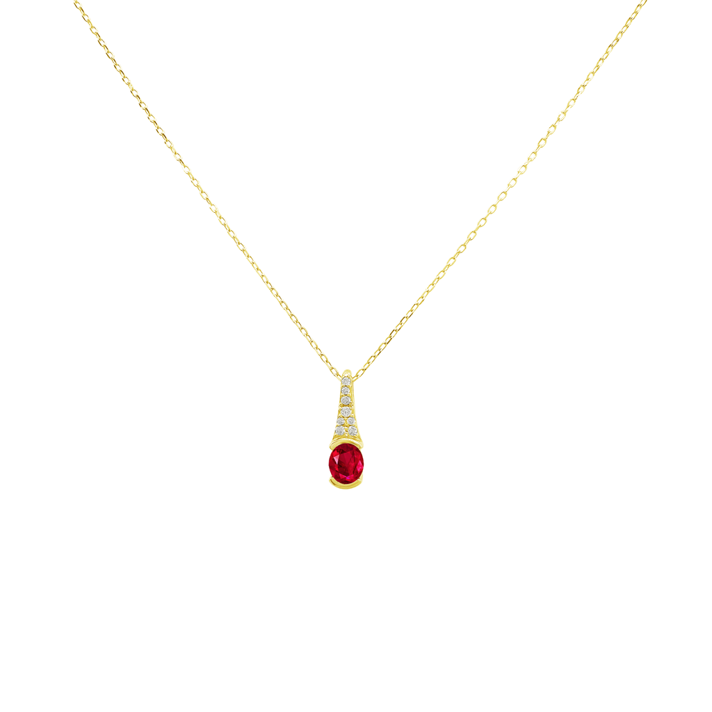 0.04Ct Dia 0.46Ct Ru 14K Yellow Gold Ruby Pendant Necklace 18In 1.0Dwt
