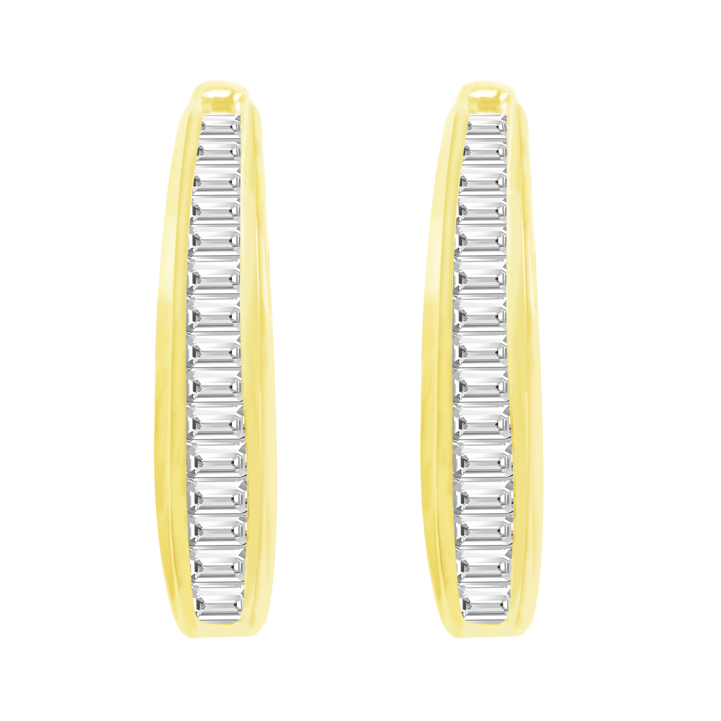 0.22Ctw 10K Yellow Gold Diamond Baguette Hoop Earrings