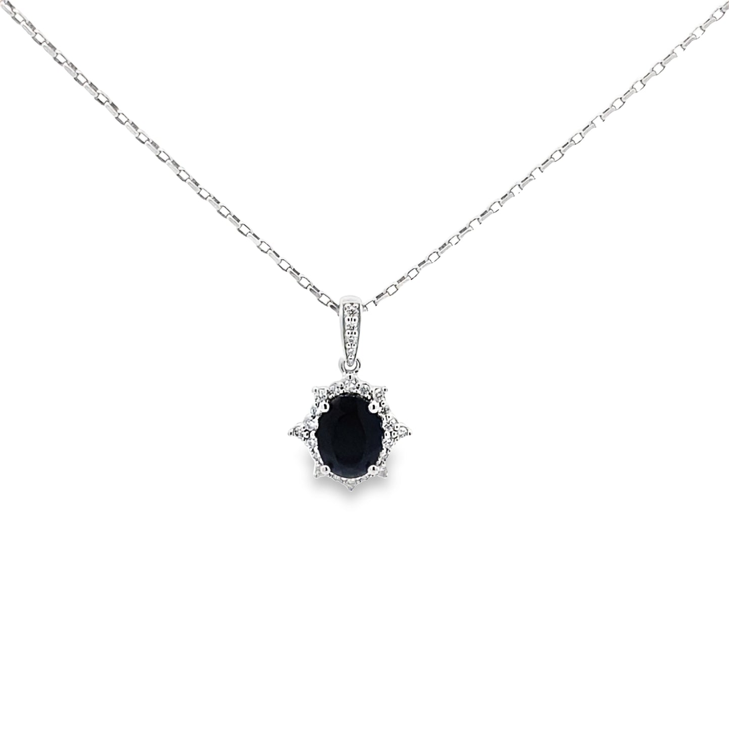 0.17Ctw Dia 1.07Ctw Black Agate 14K White Gold Pendant