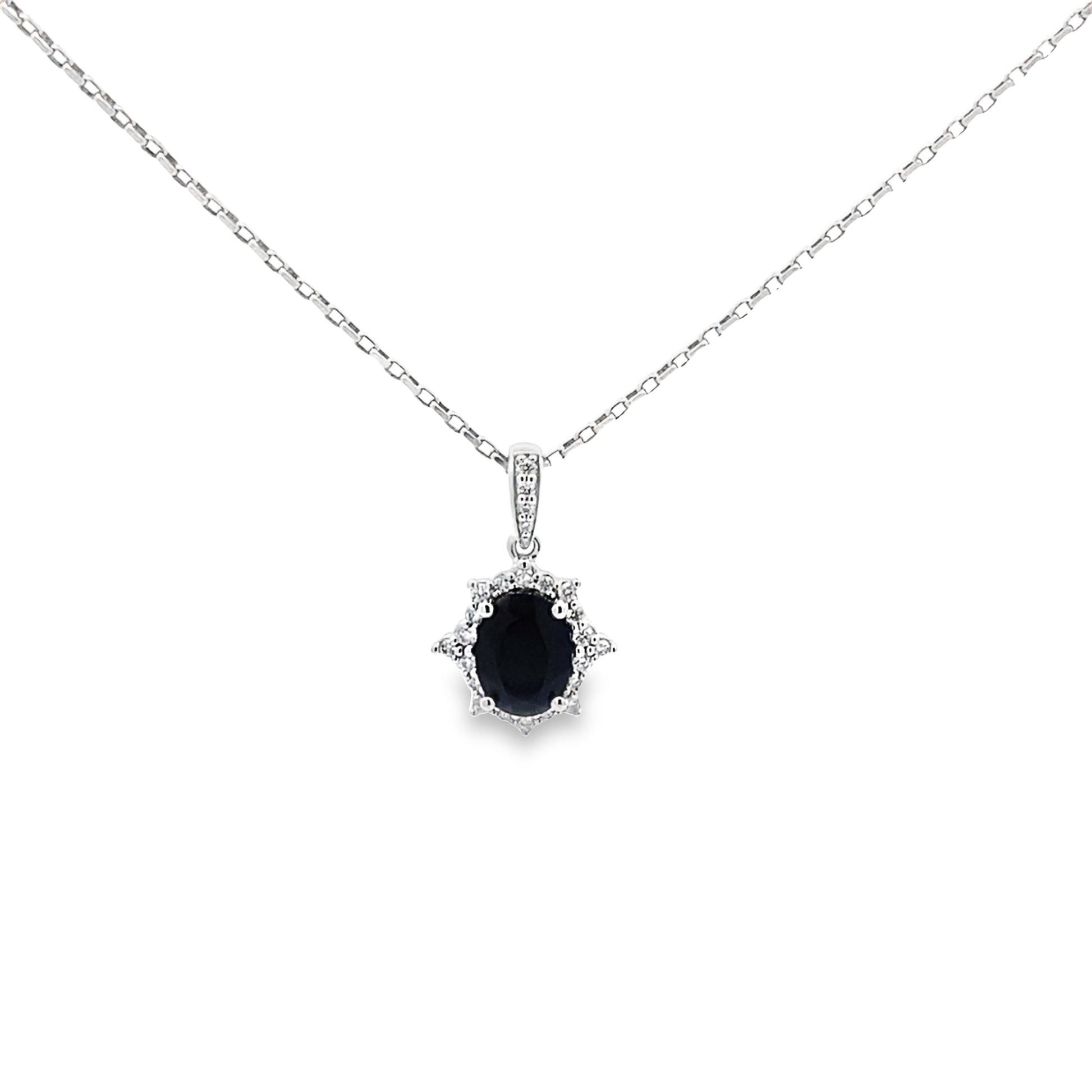 0.17Ctw Dia 1.07Ctw Black Agate 14K White Gold Pendant