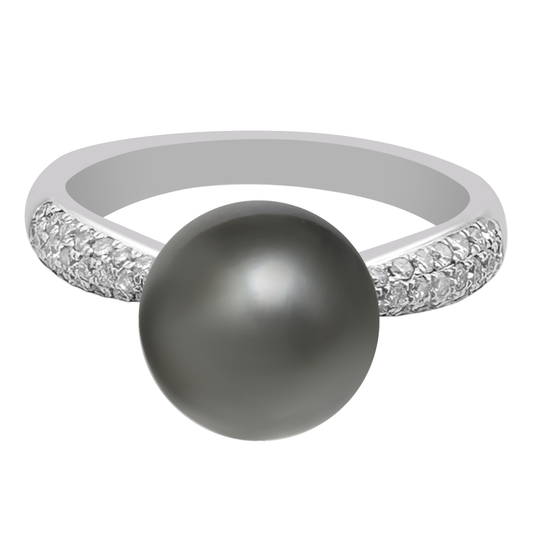 4.08Tpr 0.25Dir 18K White Gold Tahitian Pearl & Diam Ring Size 6.5 2.8Dwt+