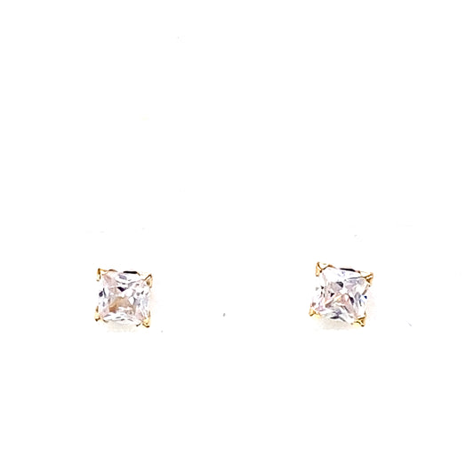 14K Yellow Gold Baby Square Cz Stud Earrings