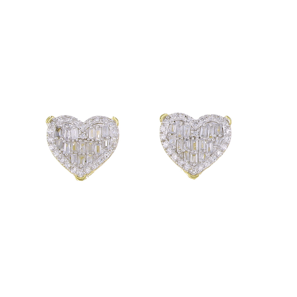 0.33Ctw 10K Yellow Gold Heart Diamond Stud Earrings