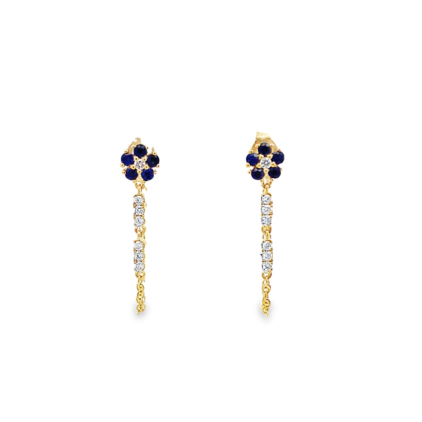 0.33 Sard/0.16 Ctw Dird 14K Yellow Gold Sapphire & Dia Flower Earrings