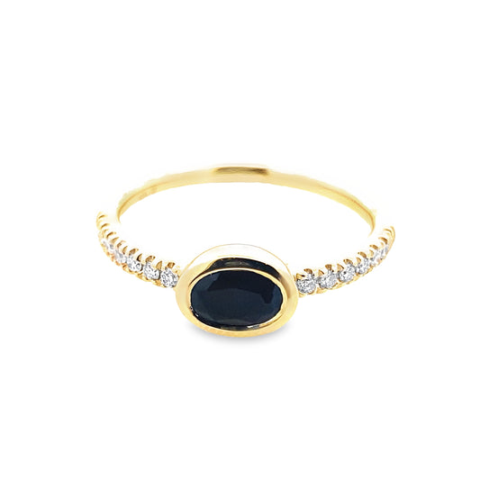 0.40 Baov/0.14Ctw Bird 14K Yellow Gold Black Agate & Dia Ring Size 7 1.7Dwt