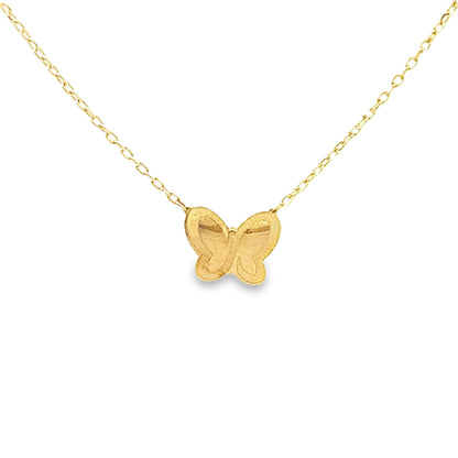14K Yellow Gold Small Butterfly Pendant Necklace 18In