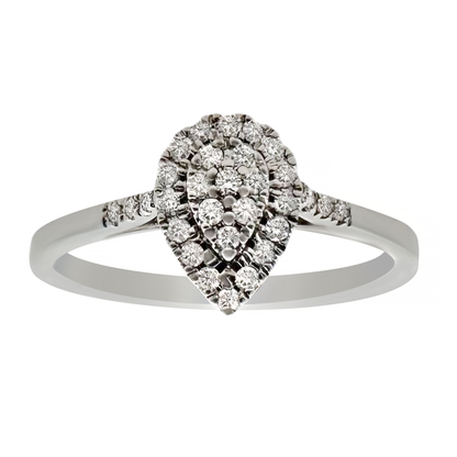 0.15Ctw 14K White Gold Pear Cut Diamond Engagement Ring Size 7 1.4Dwt