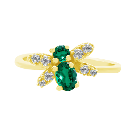 0.05Ct Dia 0.15Ct Em 14K Yellow Gold Dia & Emerald Fashion Ring Size 7 1.2Dwt