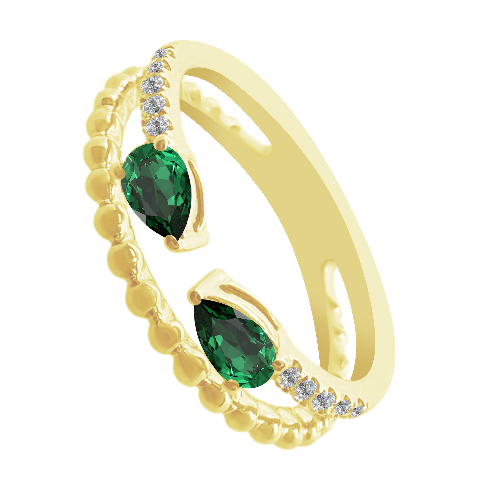 0.11 Dird 0.37 Empr 14K Yellow Gold Emerald & Dia Ring Size 7 2.2Dwt