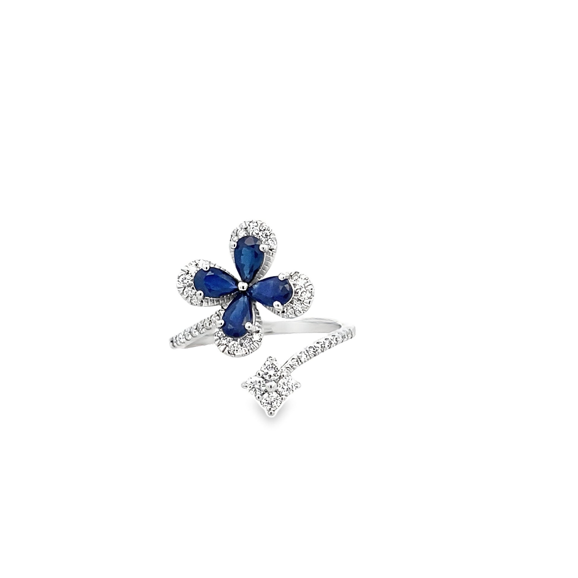 1.45Ct Sapphire 1.20Ctw Dia 14K White Gold  Flower Ring Size 7 2.1Dwt