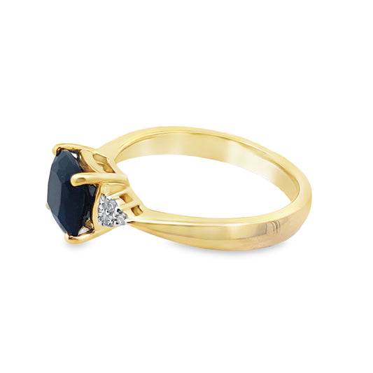 1.28 Bacu/0.05Ctw Dird 14K Yellow Gold Black Agate & Dia Ring Size 7 2.5Dwt