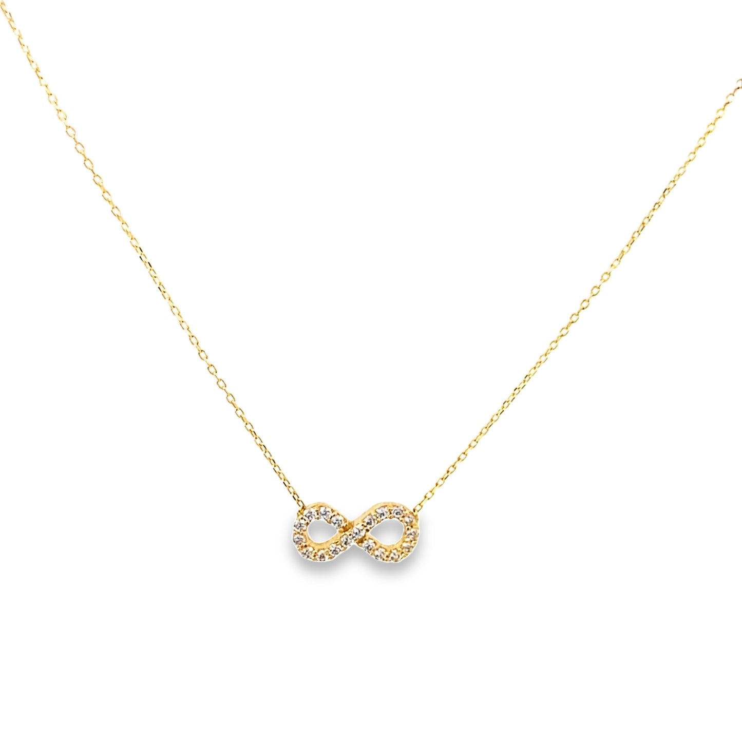 14K Yellow Gold Cz Infinity Pendant Necklace 18In