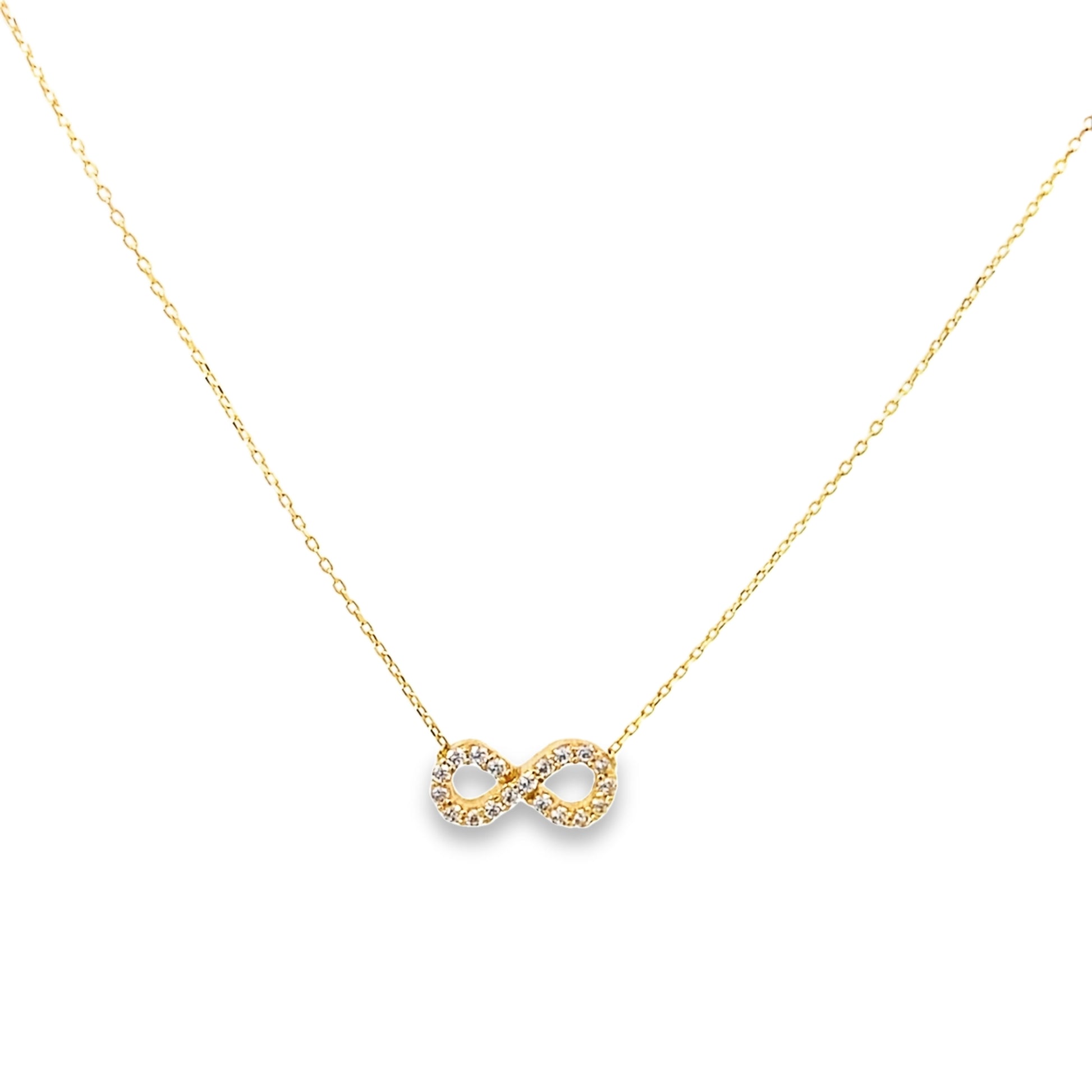 14K Yellow Gold Cz Infinity Pendant Necklace 18In